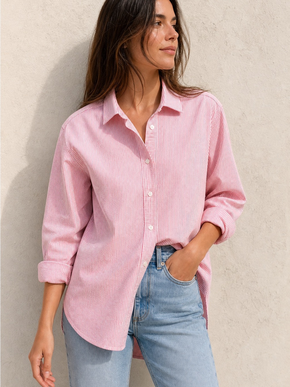 J.McLaughlin Pink White Seersucker Stripe Button Down Shirt Top Size Small